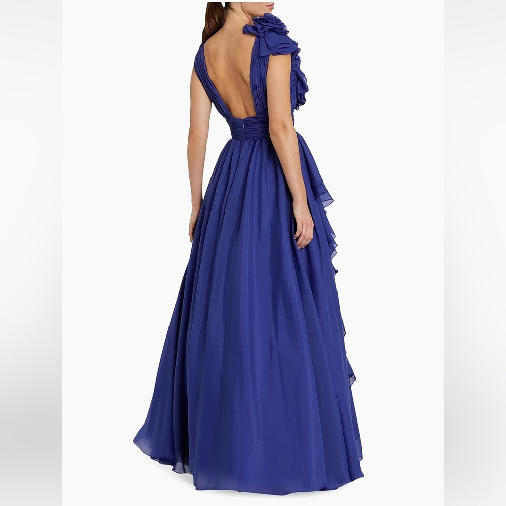 Mac Duggal Cobalt Ruffle Detail Ruched Chiffon Ball Gown - Picture 2 of 3